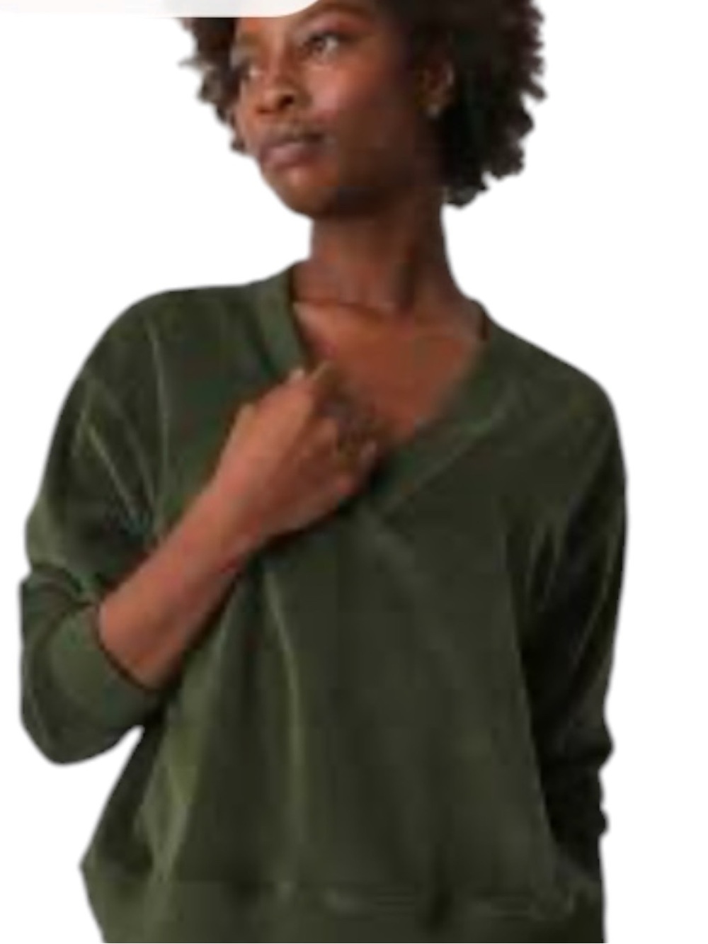 Electric & Rose Olive Green Velour Velvet V-Neck Pullover Sweater Size S